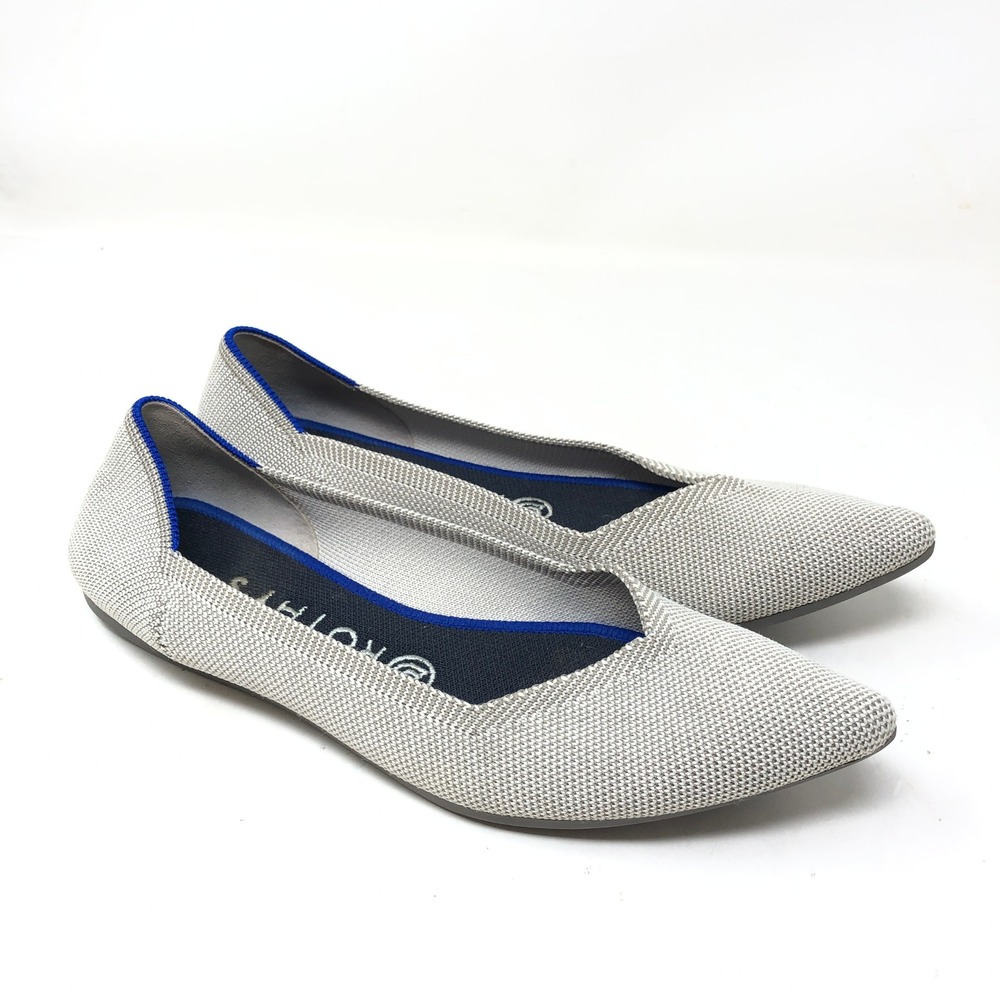 Rothy's Womens 8.5 The Point Travel Foldable Flats Light Grey Pointed‎ Toe Com